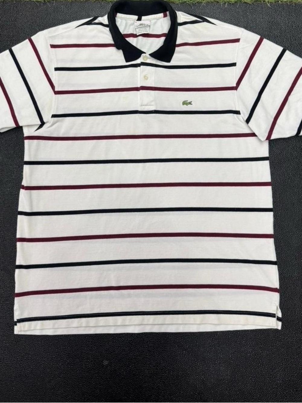 Lacoste White Polo with Navy and Burgundy Stripes